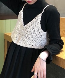 SEN TOKYO キャミソール さらっとお洒落。かぎ編み ショートVネック