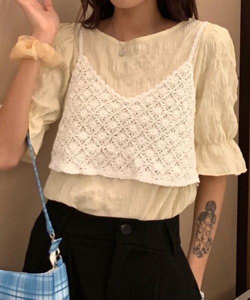 SEN TOKYO キャミソール さらっとお洒落。かぎ編み ショートVネック