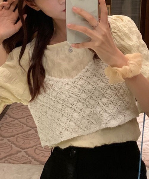 SEN TOKYO キャミソール さらっとお洒落。かぎ編み ショートVネック