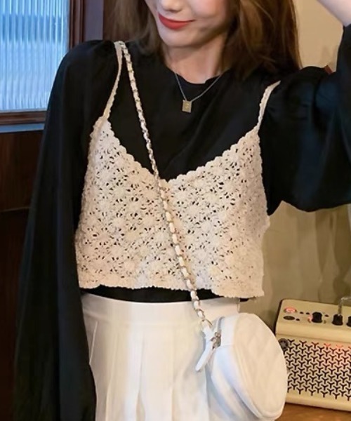 SEN TOKYO キャミソール さらっとお洒落。かぎ編み ショートVネック