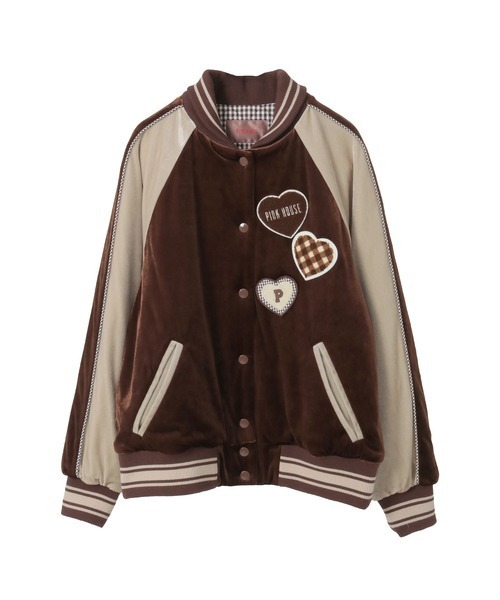 PINK HOUSE（ピンクハウス） スタジャン ハートワッペン使いベロア