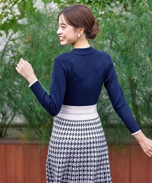 Tiaclasse ワンピース 「洗える」千鳥柄ニットプリーツワンピース