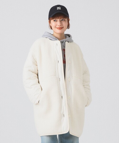 Ray BEAMS（レイ ビームス） ノーカラーコート コート ボア キルト