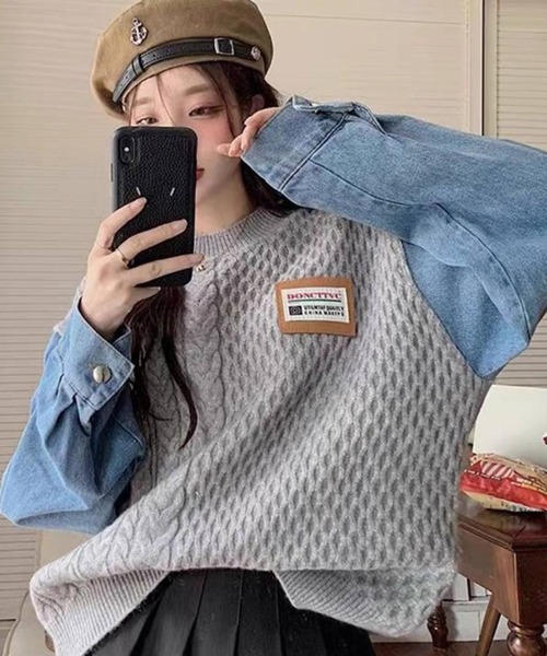 pumpkin port（パンプキンポート） ニット セーター ニット+デニム袖