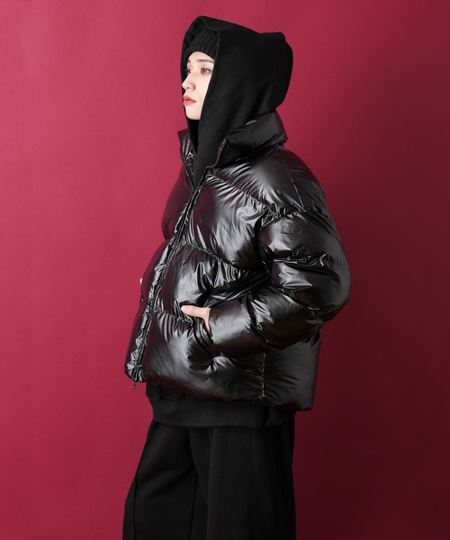 ダウンジャケット ダウン a.p.o.v. シャイニーキルティングオーバー