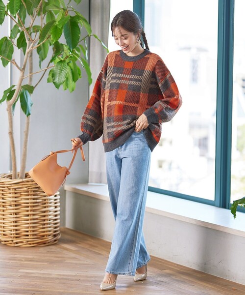 Tiaclasse ニット セーター 「洗える」チェック柄プルオーバーニット