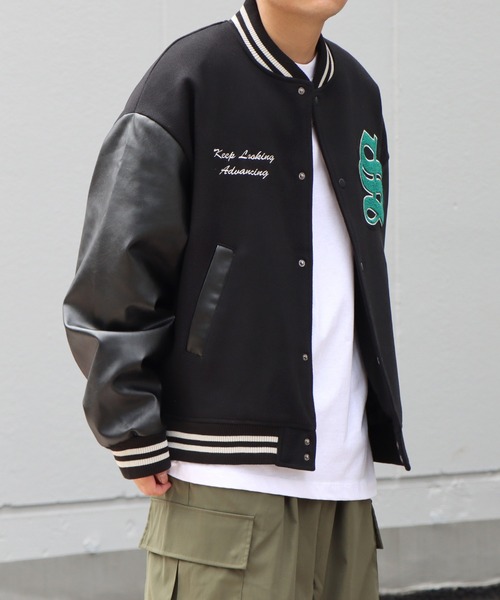 スタジャン サガラワッペン刺繍 ビッグシルエットスタジャン ウール