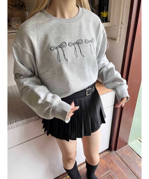 トレーナー スウェット 「PHILLY」リボン刺繍ショートスウェット