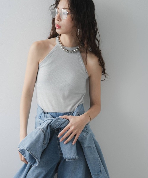 bohmal（ボマール） キャミソール ホルターネックラメタンク