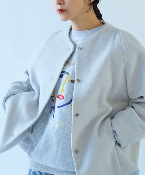 yuni ジャケット ノーカラージャケット super110 綾2重織ボトルネック