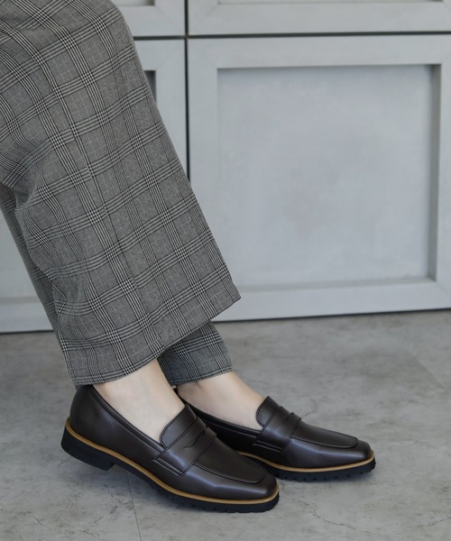 ローファー 晴雨兼用 スクエアトゥ タンクローファー レイン「日本製