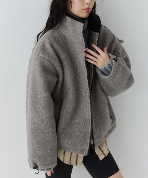 NUJOH ジャケット ノーカラージャケット Contrast Zip Boa Jacket