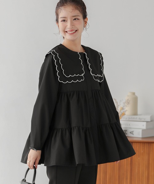 Fit more（フィットモア） ブラウス シャツ ダブルスカラップカラー