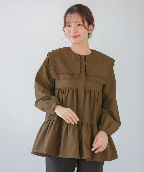 Fit more（フィットモア） ブラウス シャツ ダブルスカラップカラー