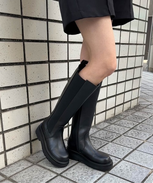 ブーツ サイドゴアジップアップロングブーツ レディース : ZOZOTOWN