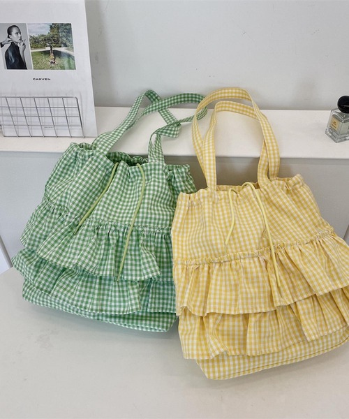 VIBGYOR トートバッグ Mignonjour/フリルチェック柄トートバッグ M2790
