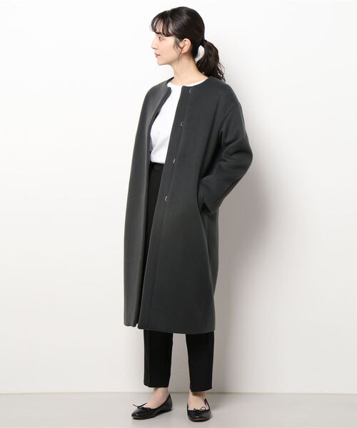 イエナ ナチュラル ウール100%ノーカラーロングコート サイズ36 IENA