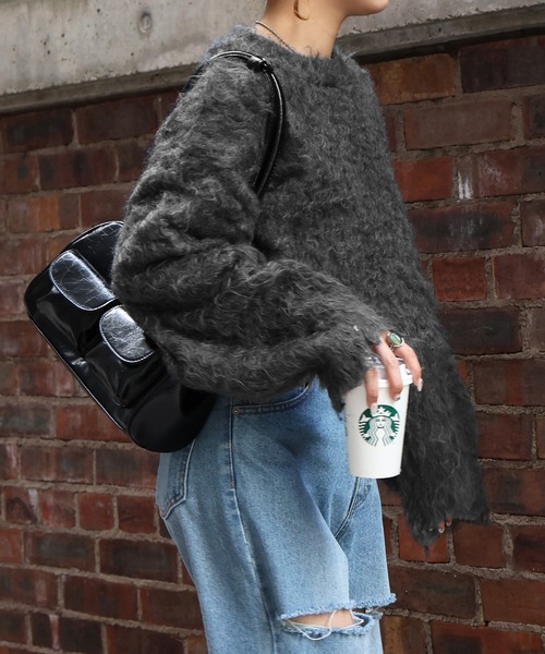 Mili affinity ニット セーター モヘアタッチシャギーショート丈ニット