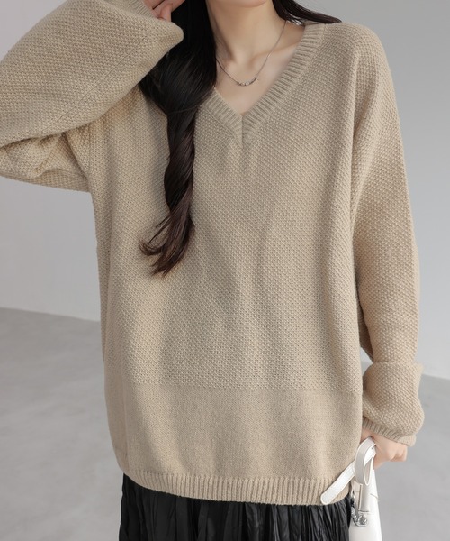 ニット セーター Vネックリラックス ニットセーター レディース