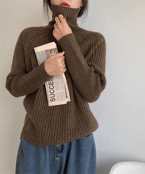 ニット セーター 厚手リブ編みハイネックニット レディース : ZOZOTOWN