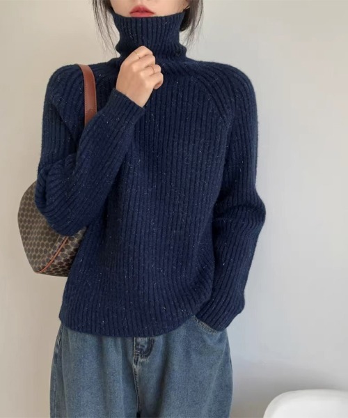 ニット セーター 厚手リブ編みハイネックニット レディース : ZOZOTOWN