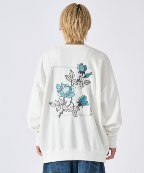 RE730 トレーナー スウェット 花柄フラワー刺繍 / オーバーサイズ