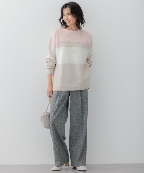 パンツ シルクネップヘリンボーン ワイドパンツ レディース : ZOZOTOWN