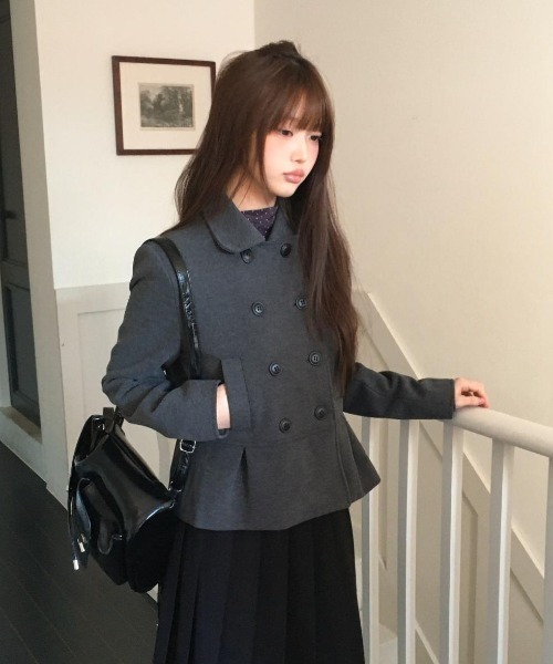 FAVORITO ピーコート pコート ダブルボタン ペプラム ショートコート