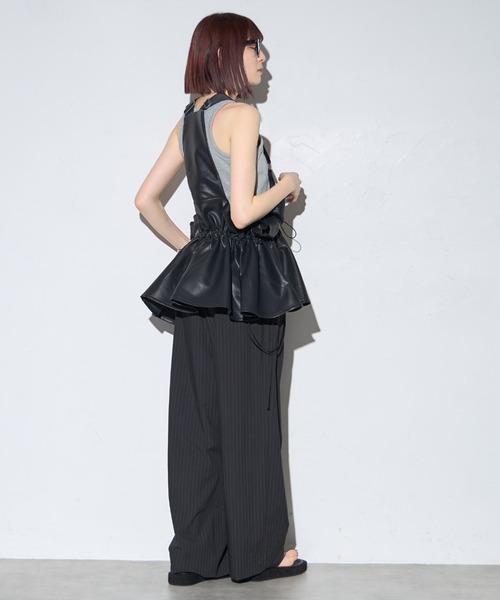 leimn ベスト ジレ ドロストサスペンダートップス(レザー) レディース