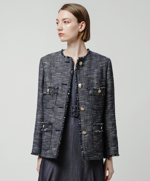 allureville（アルアバイル） ノーカラーコート コート スラブツイード