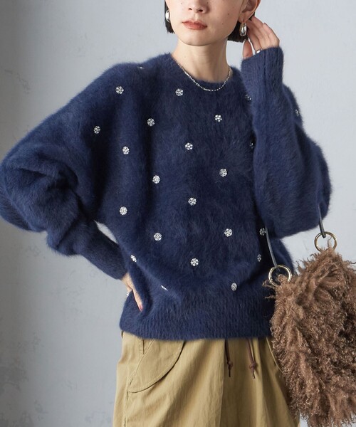 SHIPS（シップス） ニット セーター 「手洗い可能」ビジュー FOX