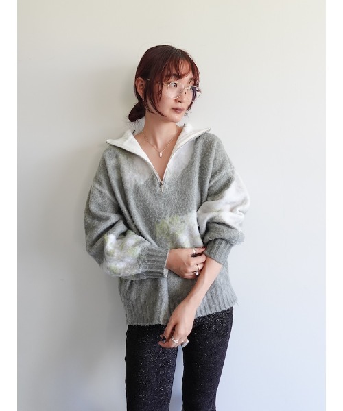 sahara（サハラ） ニット セーター Flower Print Half Zip Knit