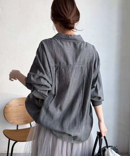 DouDou（ドゥドゥ） ブラウス シャツ 袖リブシアーデニムシャツ