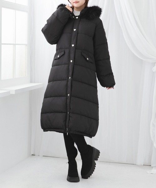DearMyLove ダウンコート ダウンジャケット ファー付きハートスタッズ