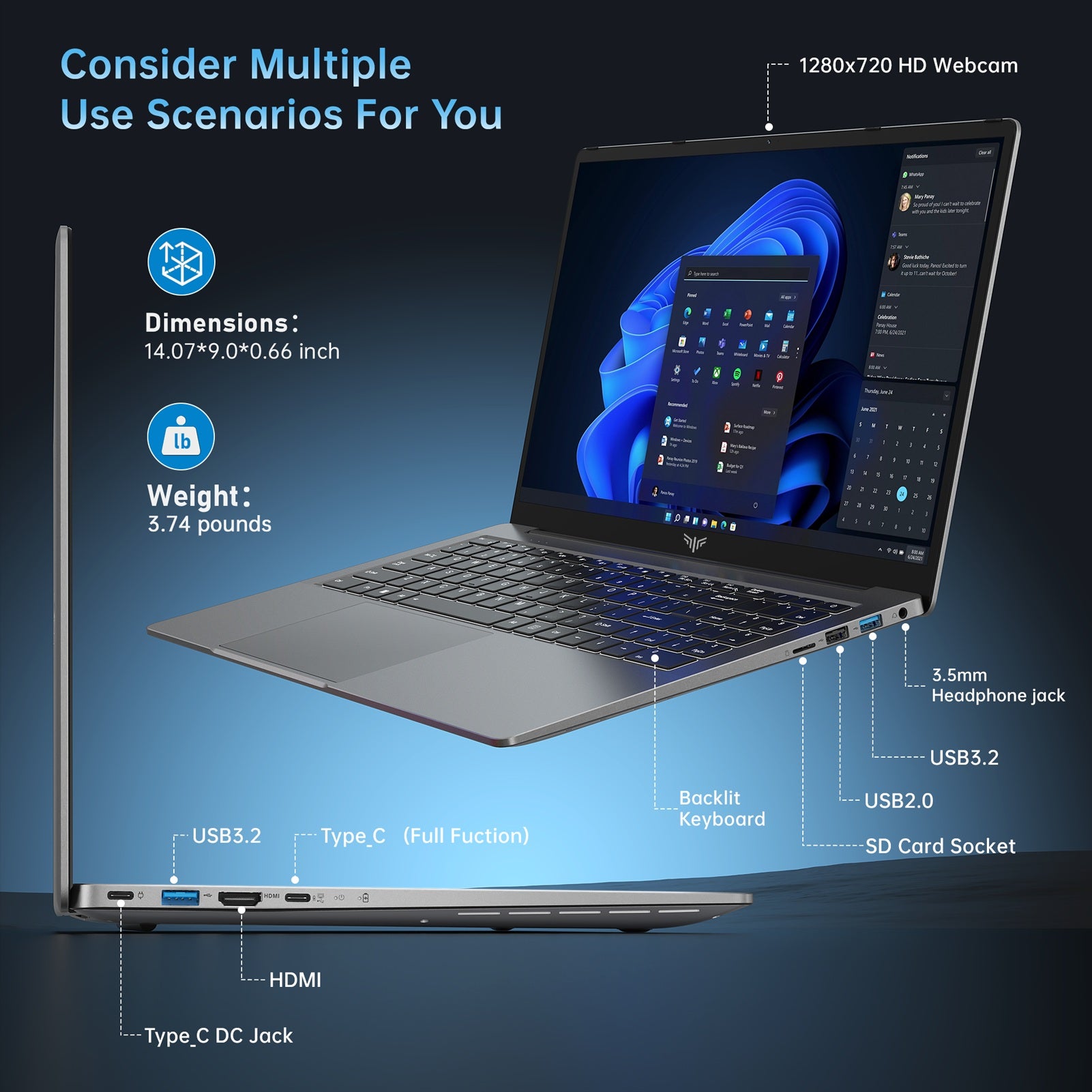 ACEMAGIC AX16 Pro AMD Ryzen 7 5700U Laptop with 16.1