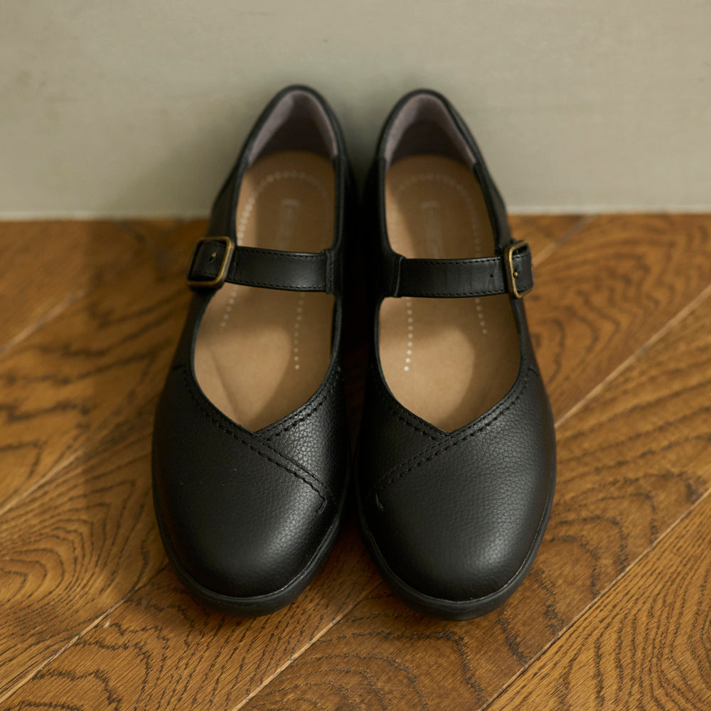 アキレス・ソルボ H 590 黒｜牛革3E 厚底ストラップシューズ