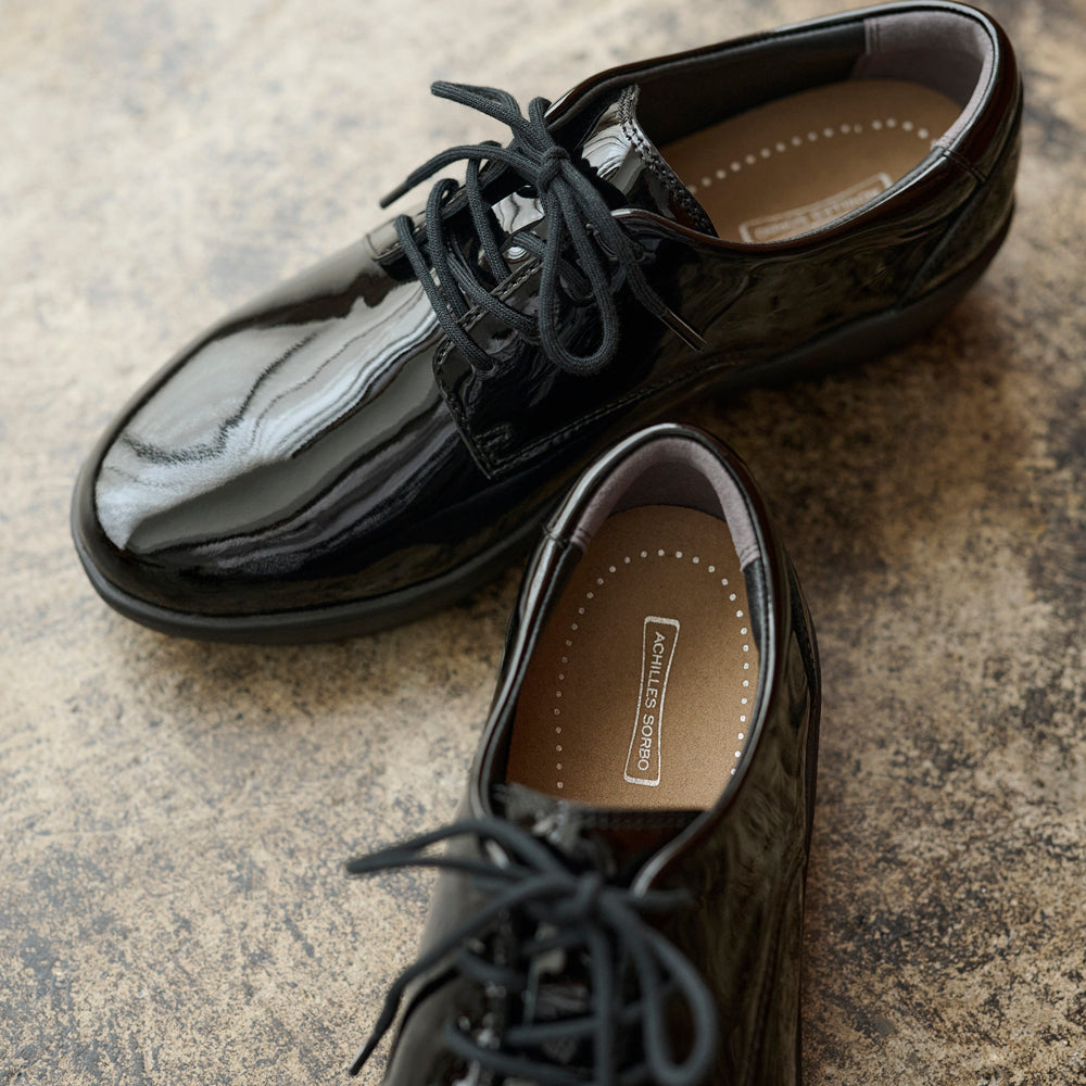 アキレス・ソルボ H 591 エナメル/黒｜牛革3E厚底シューズ｜エナメル