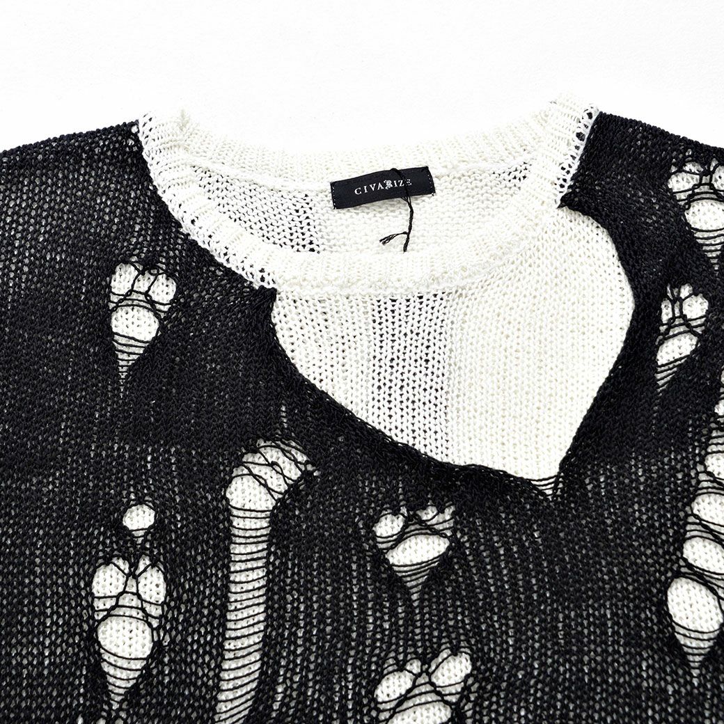 CIVARIZE【シヴァーライズ】クラッシュ加工レイヤードサマーニット/全2色