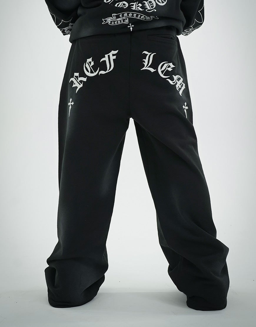 REFLEM【レフレム】クロス刺繍スウェットワイドパンツ/全3色