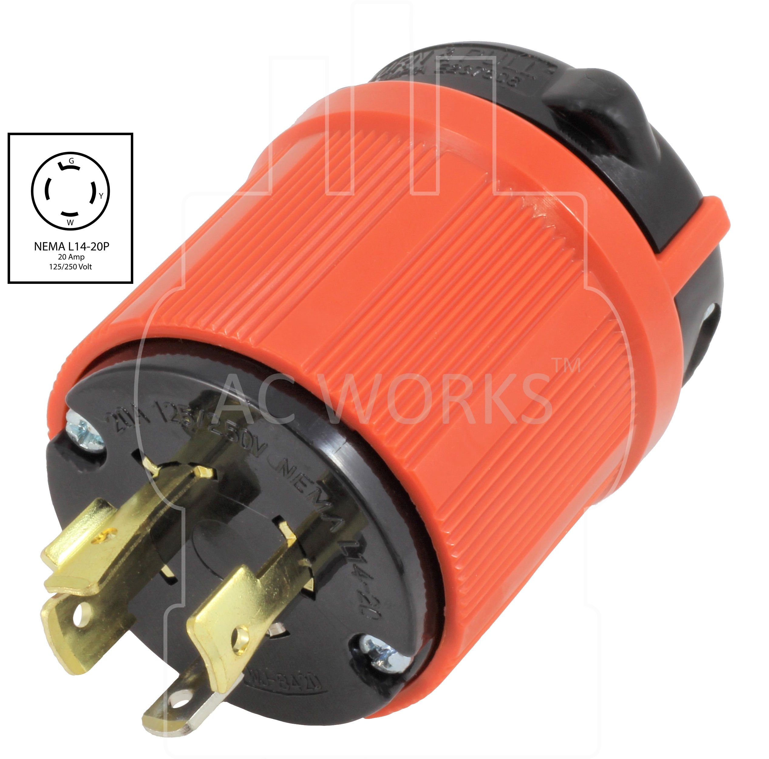 AC WORKS® NEMA L14-20P 20A 125/250V 4-Prong Assembly Locking Male