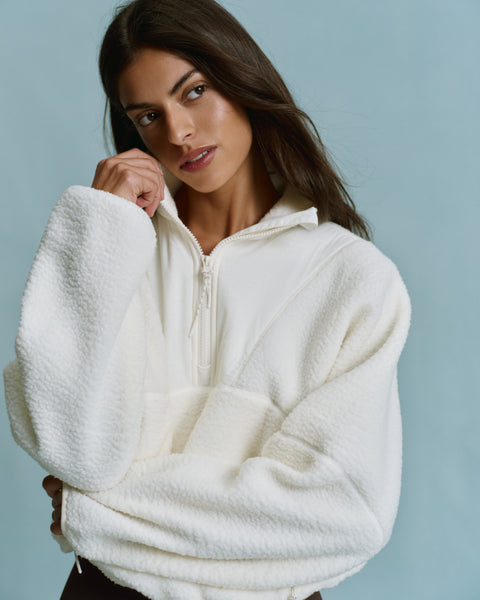 Seam Detail Quarter Zip Polar Fleece - Marshmallow White – Adanola
