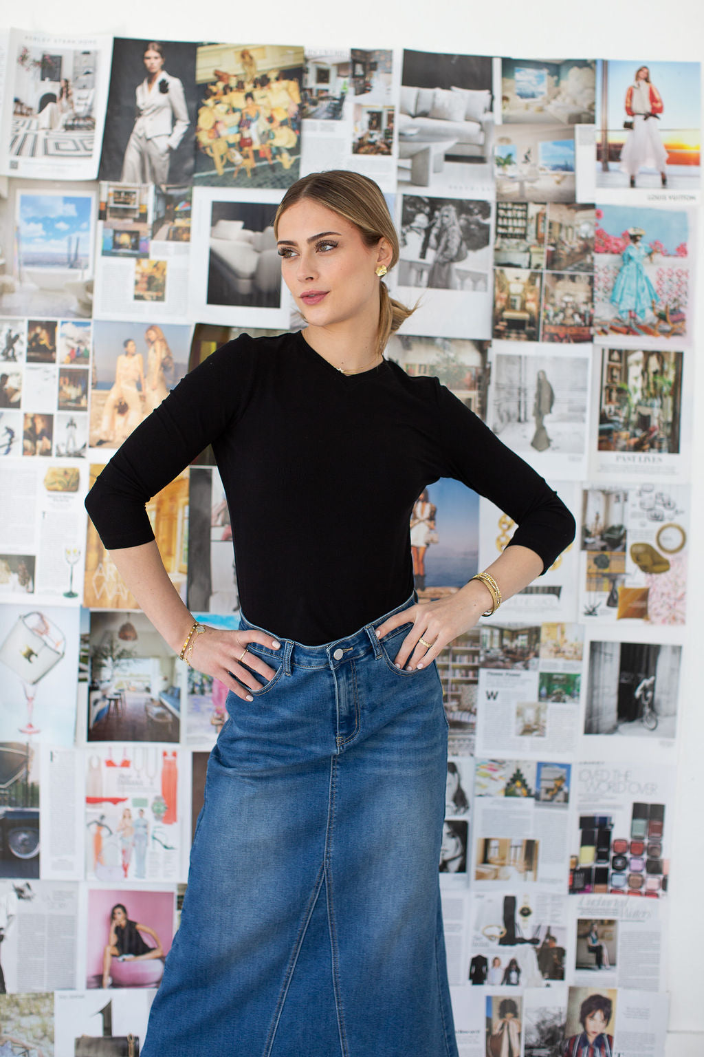 A-line Denim Maxi Skirt- Medium Wash | Adina Las Vegas