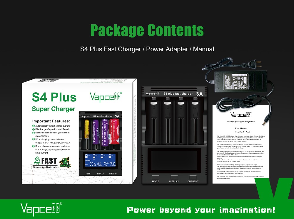 Vapcell S4 plus LCD Display 3A Intelligent Li-ion/IMR/Ni-MH