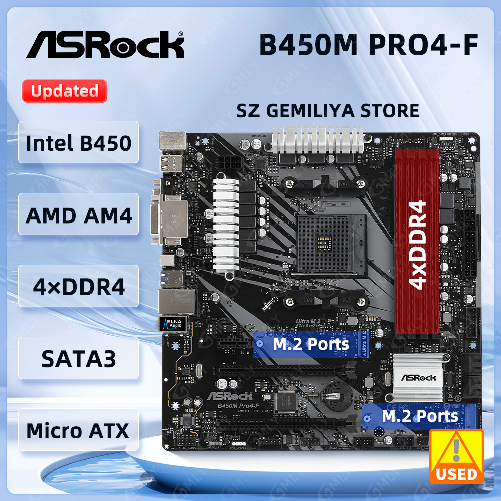 ASRock B450M Pro4-F B450 B450M Motherboard AM4 DDR4 64GB Ultra M.2