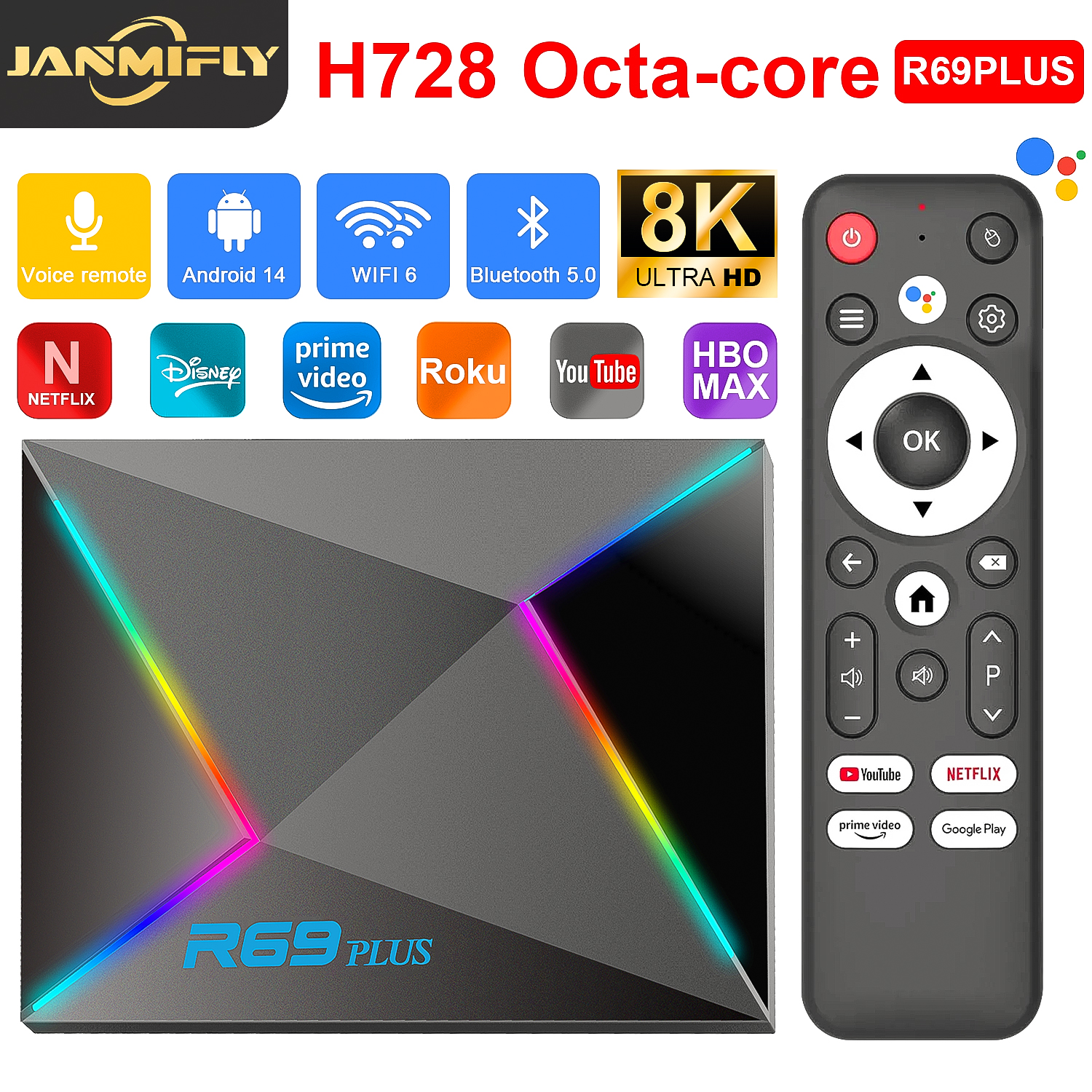 Voice Control TV Box Ultra HD 8K Allwinner H728 Octa Core Support