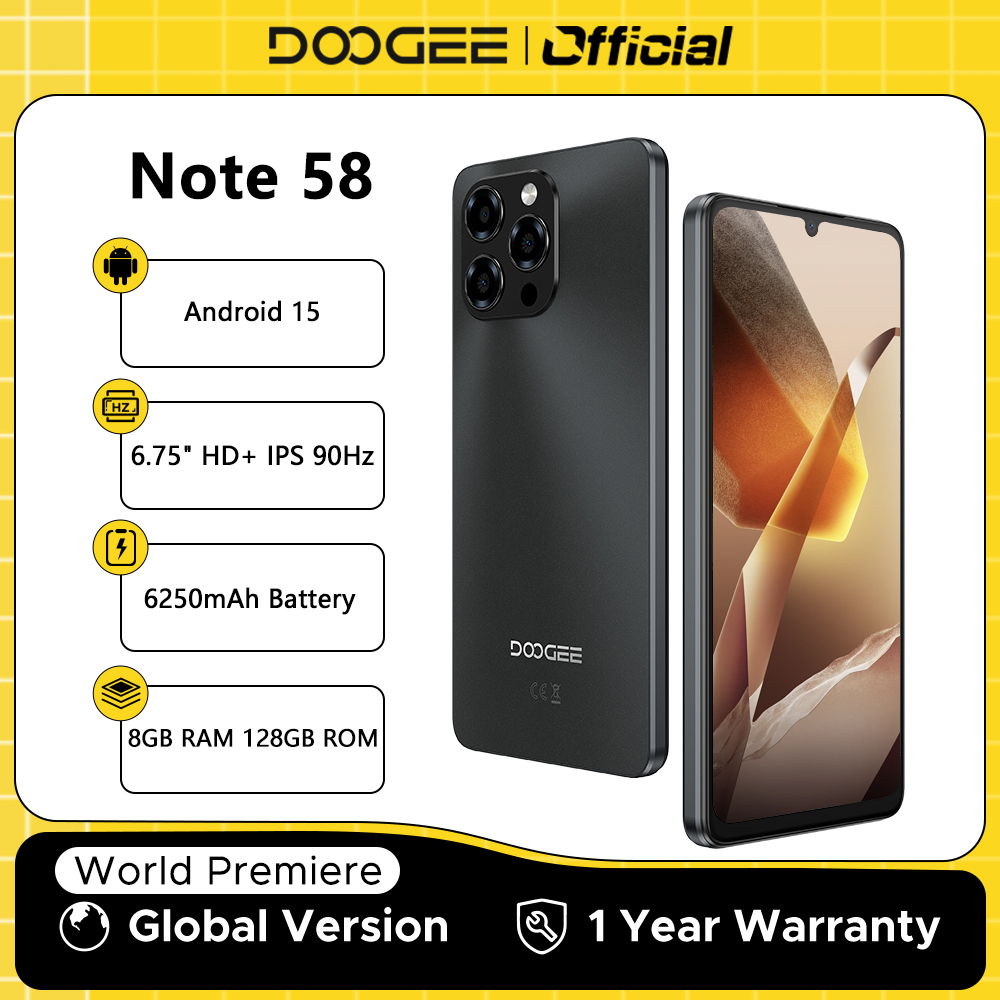 Global Version DOOGEE Note 58 Android 15 Smartphone 8GB RAM+128GB