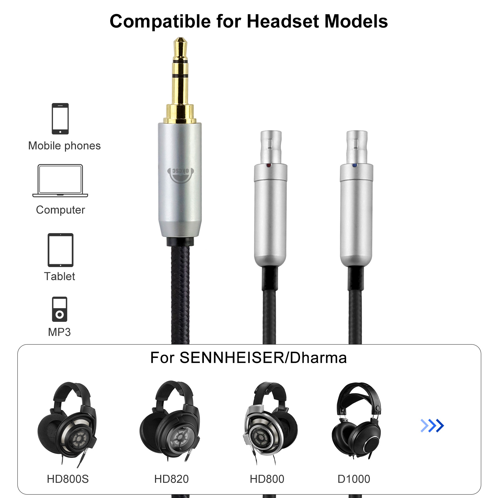 OKCSC HiFi XLR 4.4mm 3.5mm 2.5mm 6.35mm Plug 2m/200cm Cable For