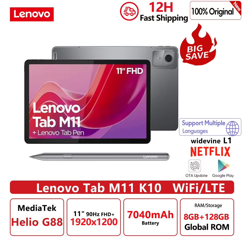 Global ROM Lenovo Tab M11 k10 11” 90Hz Display Android 13 L1