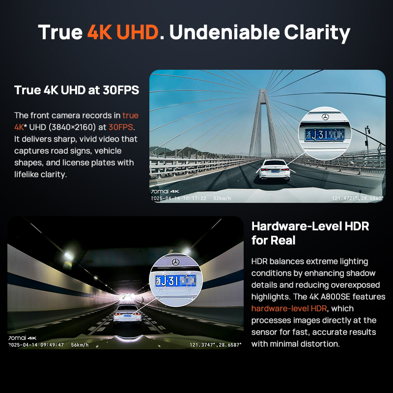 70mai 4K ダッシュカム A800SE スーパーキャパシタ車 DVR サポート