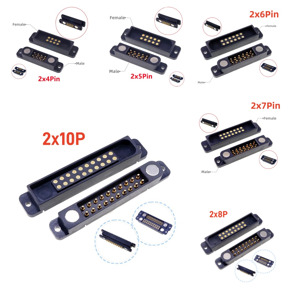 1/3/5/20/50 個デュアル列高電流磁気ポゴピンコネクタ 8 10 12 14 20